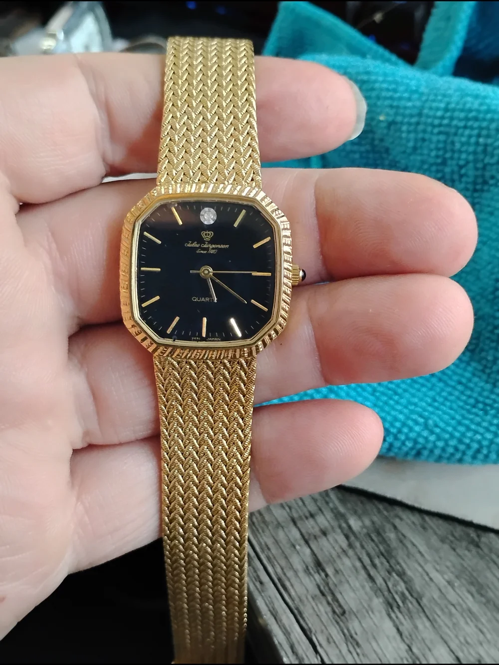 Gold Tone Black Dial Quartz Watch